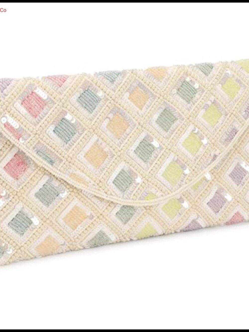 Geometric Beaded Envelope Clutch with Silver Chain Strap Evening Purse